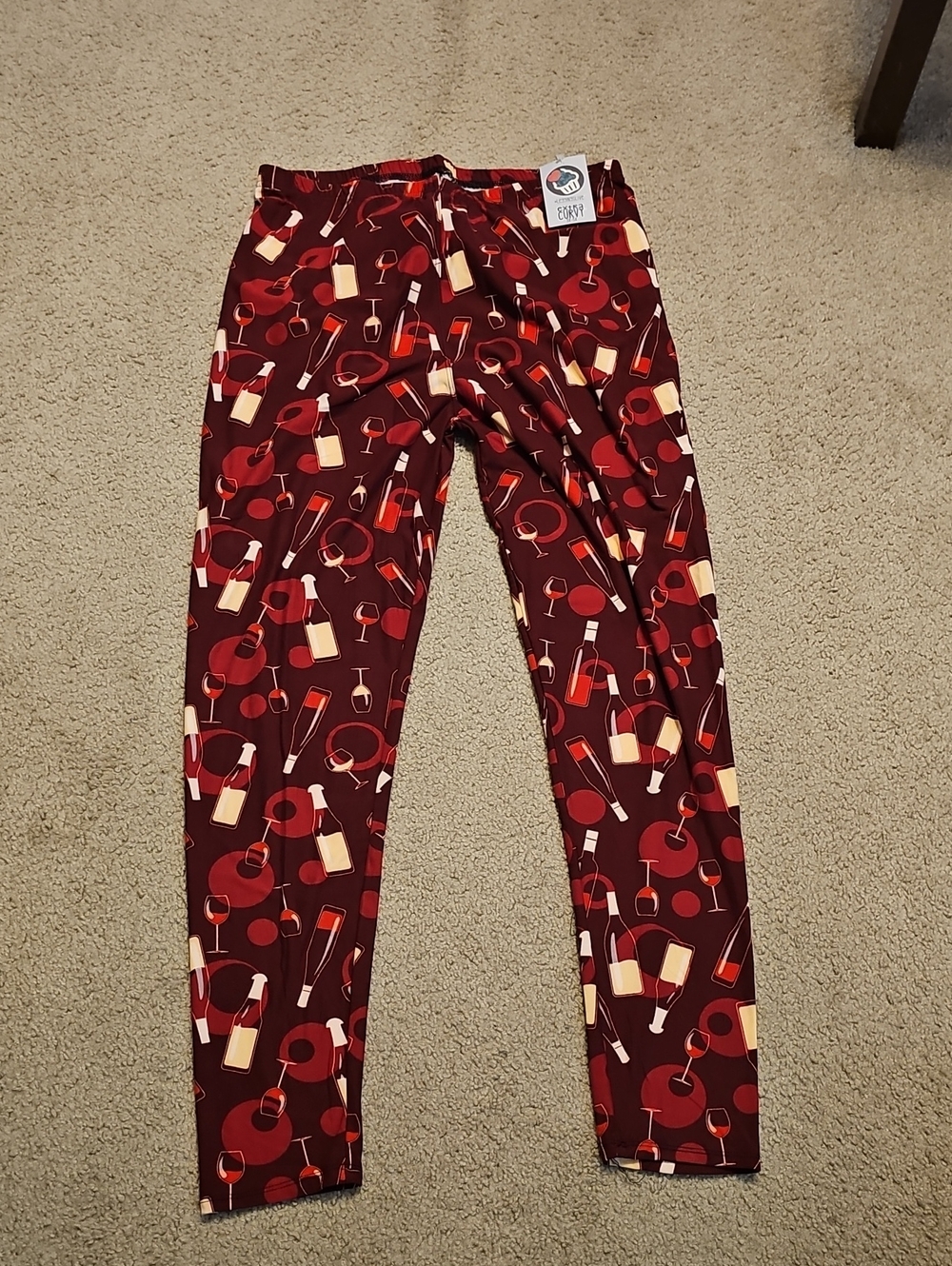 Wine Glass Print Burgundy Leggings by